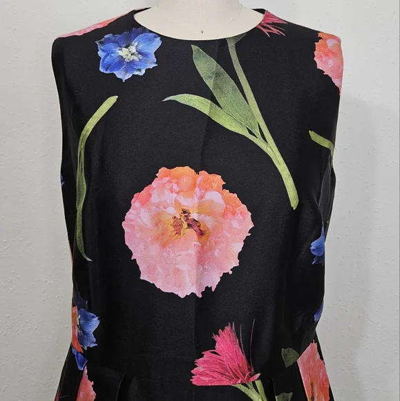 Carolina Herrera Floral Silk-Blend Mikado A-Line Cocktail Dress Size 10 - Picture 3 of 13